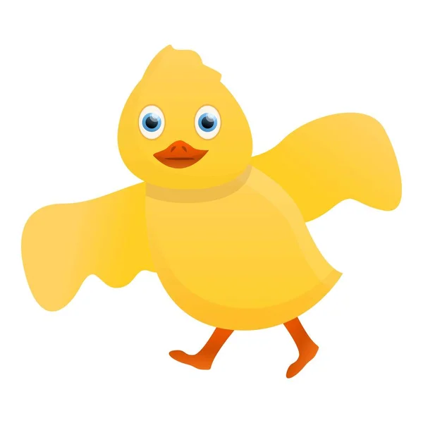 Yellow duck try to fly icon, cartoon style — Stock Vector