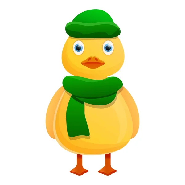 Yellow duck green winter clothes icon, cartoon style — Stock Vector