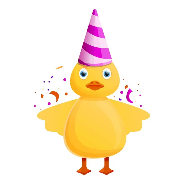 Yellow duck birthday icon, cartoon style — Stock Vector