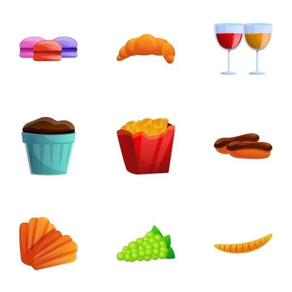 Conjunto de iconos de comida nacional francesa, estilo de dibujos animados — Vector de stock