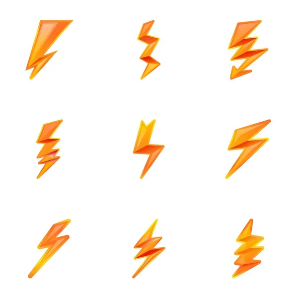 Powerful lightning bolt icon set, cartoon style — Stock Vector