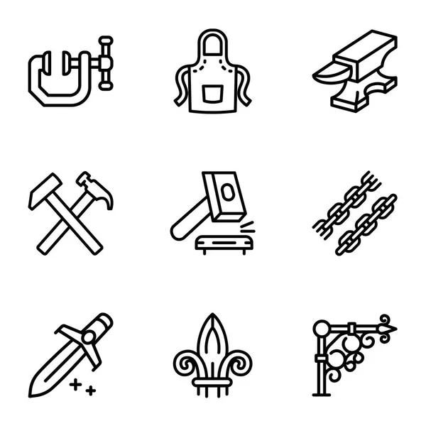 Ocelový Kovář, sada ikon objektů, styl obrysu — Stockový vektor