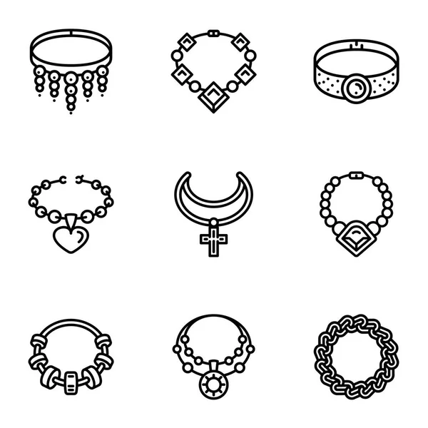 Set ikon perhiasan elegan, gaya garis luar - Stok Vektor