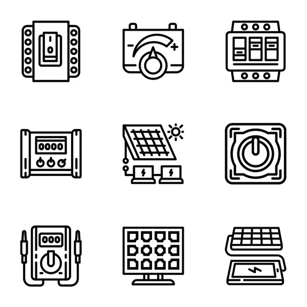 Conjunto de iconos de energía solar moderna, estilo de esquema — Archivo Imágenes Vectoriales