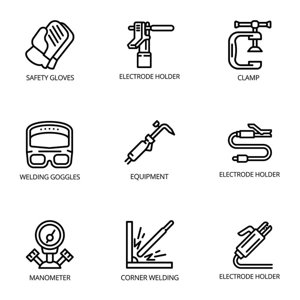 Conjunto de iconos de la industria de soldadura, estilo de contorno — Archivo Imágenes Vectoriales