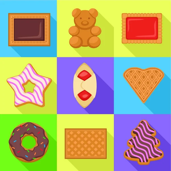 Cookies icon set, flat style — Stock Vector