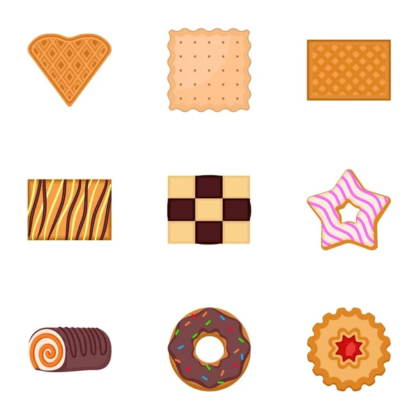 Dessert cookie icon set, flat style — Stock Vector