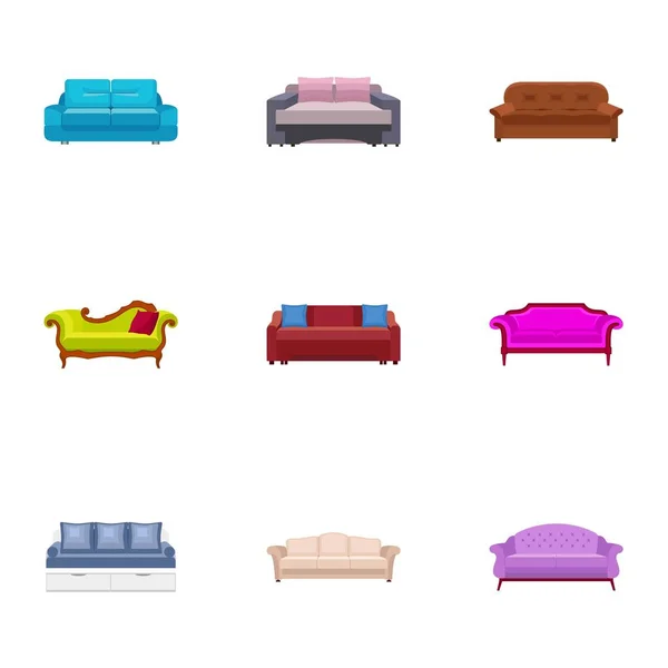 Decoratie sofa pictogram set, platte stijl — Stockvector