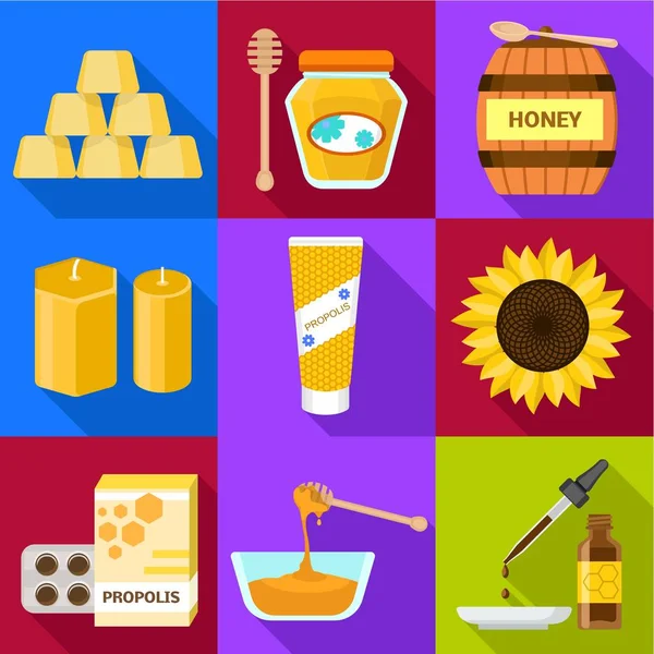 Conjunto de ícones de mel Apiary, estilo plano —  Vetores de Stock