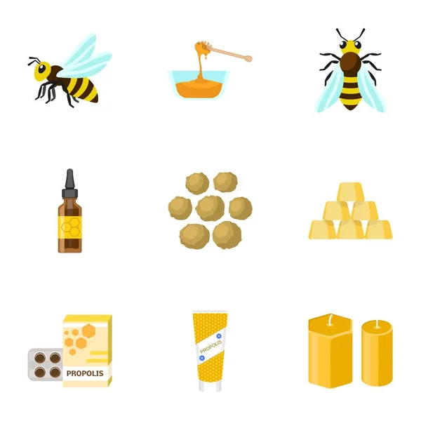 Conjunto de iconos de miel natural Eco, estilo plano — Vector de stock