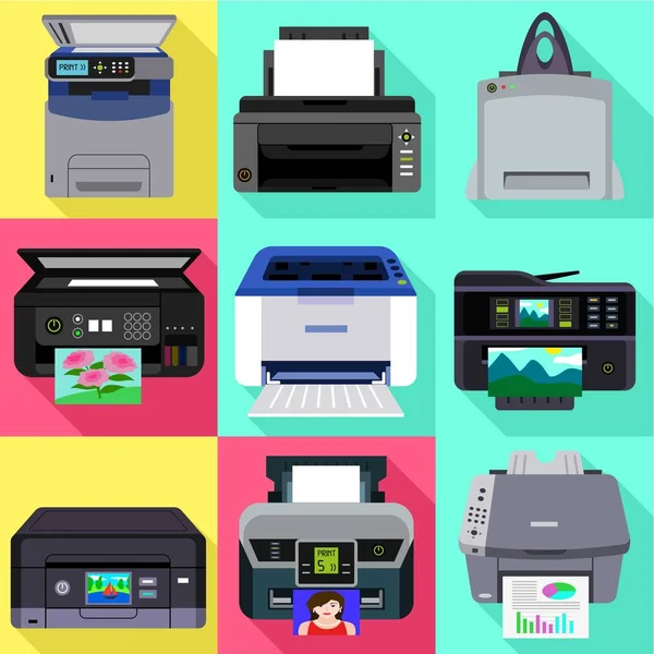 Ink modern printer icon set, flat style