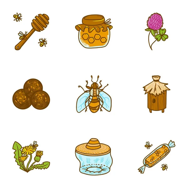 Set ikon lebah madu, gaya gambar tangan - Stok Vektor
