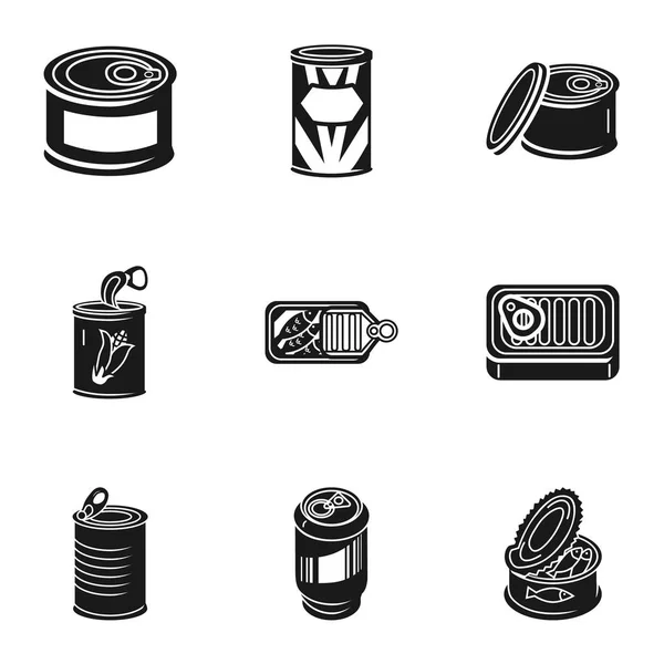 Kan voedsel blikken icon set, eenvoudige stijl — Stockvector