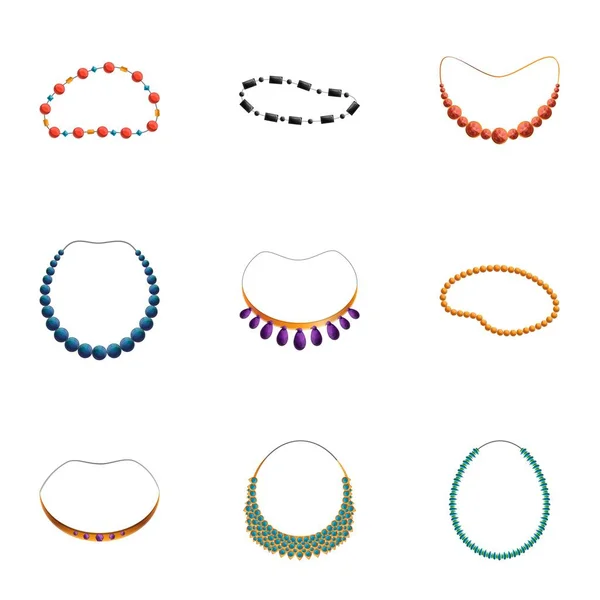 Conjunto de iconos de collar de mujer, estilo dibujos animados — Vector de stock