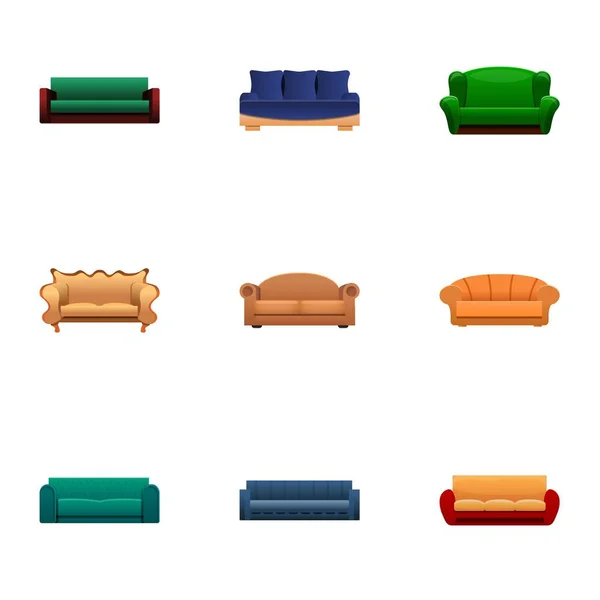 Stof sofa pictogram set, cartoon stijl — Stockvector