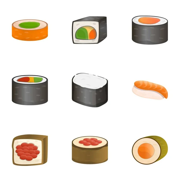 Ensemble d'icônes Japon sushi roll, style dessin animé — Image vectorielle