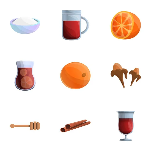 Spice mulled wine icon set, estilo cartoon — Vetor de Stock