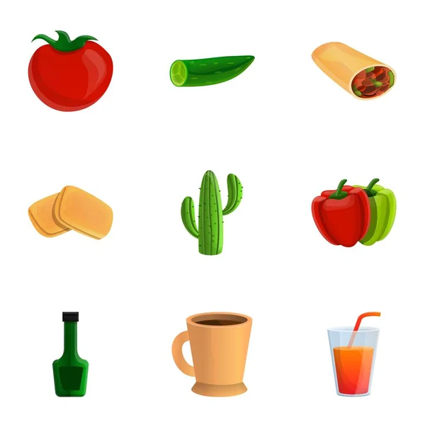 Conjunto de ícones de comida mexicana saudável, estilo cartoon — Vetor de Stock