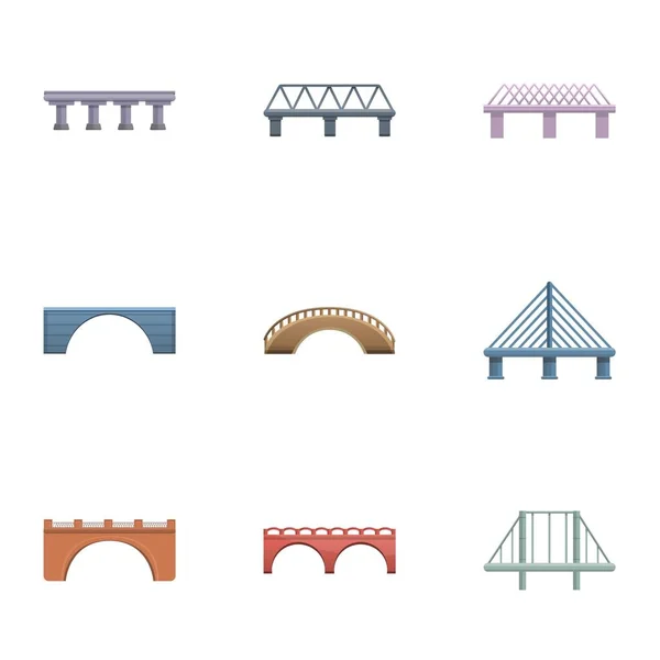Ensemble d'icône de pont en métal, style dessin animé — Image vectorielle