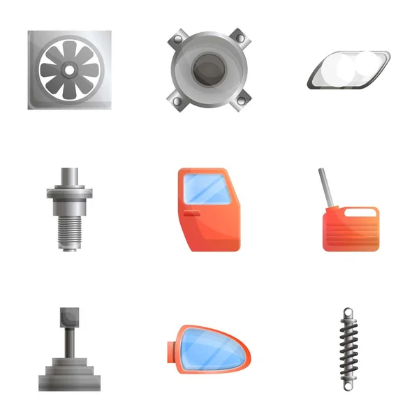 Conjunto de iconos de partes del cuerpo del coche, estilo de dibujos animados — Vector de stock