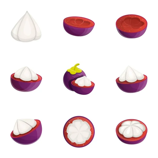 Tropische Mangosteen icon set, cartoon stijl — Stockvector