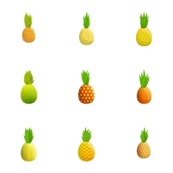 Conjunto de ícones de abacaxi orgânico, estilo cartoon — Vetor de Stock