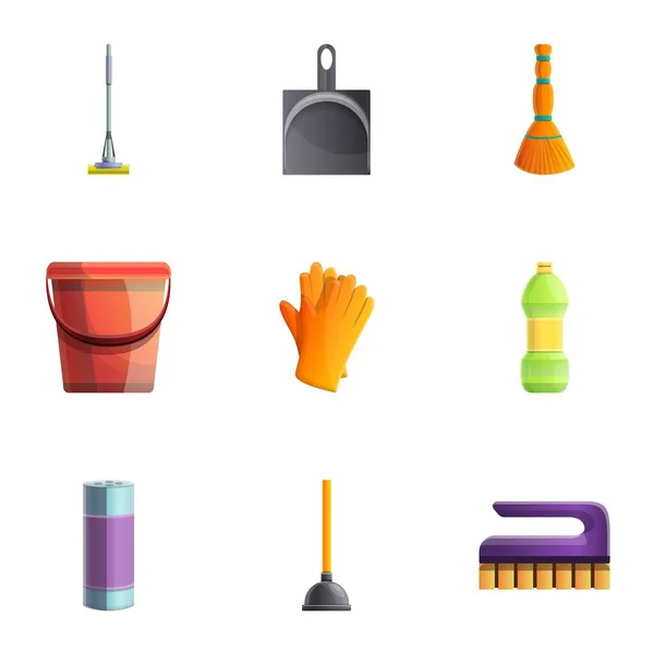 Zestaw ikon czystszego gospodarstwa domowego, styl kreskówki — Wektor stockowy
