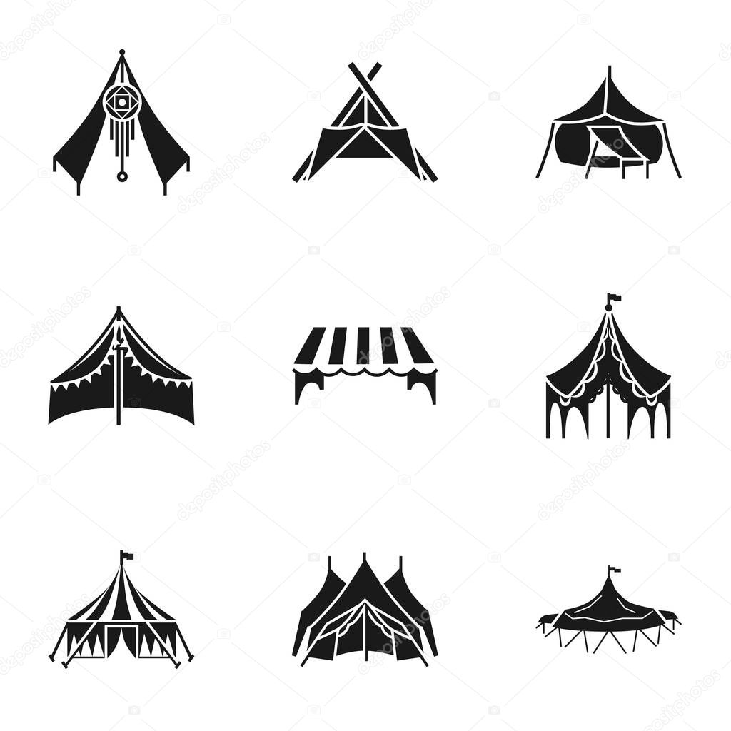 Commercial tent icon set, simple style