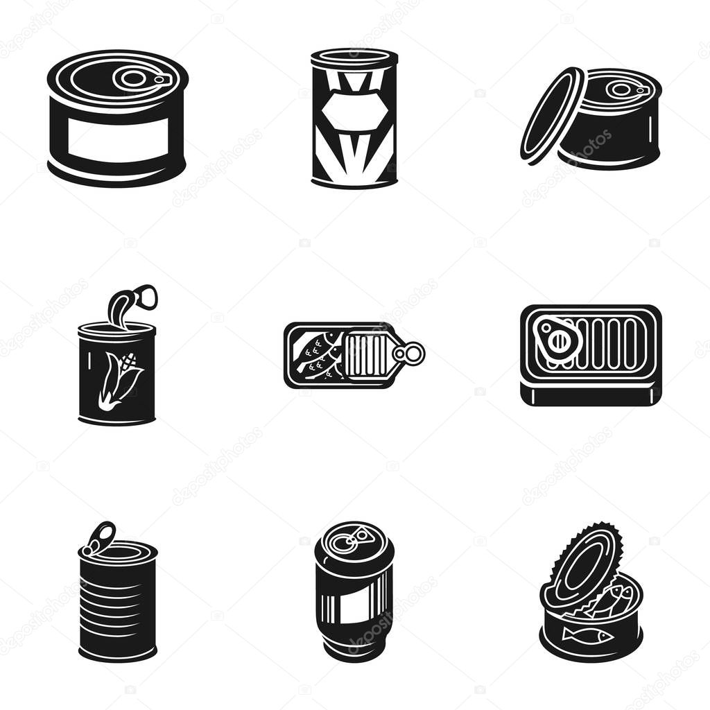 Can food tins icon set, simple style