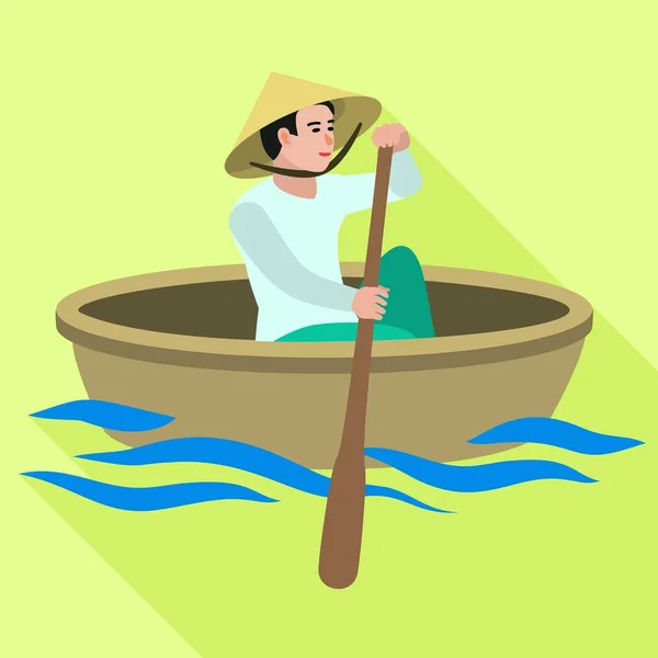 Vietnami férfi hajó ikon, lapos stílusban — Stock Vector