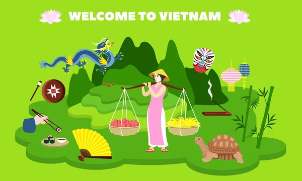 Welkom bij Vietnam land concept banner, platte stijl — Stockvector