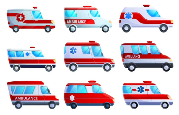 Ambulance icons set, cartoon style — Stock Vector