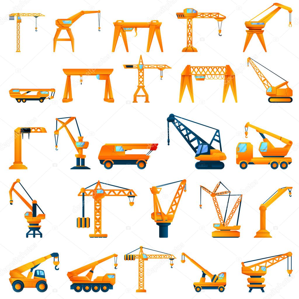Crane icons set, cartoon style