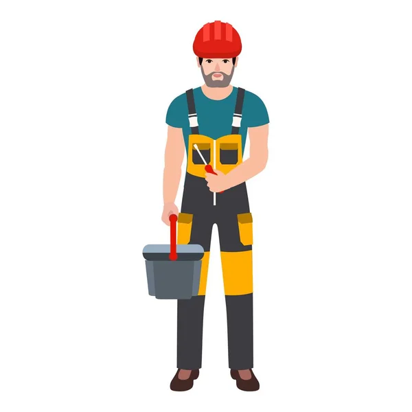 Man worker nemen gereedschapskist pictogram, platte stijl — Stockvector