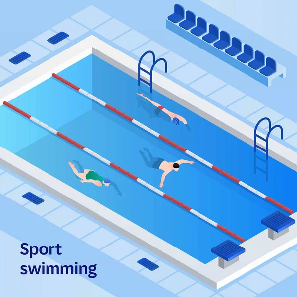 Концепт-баннер спортивного плавания, изометрический стиль — стоковый вектор