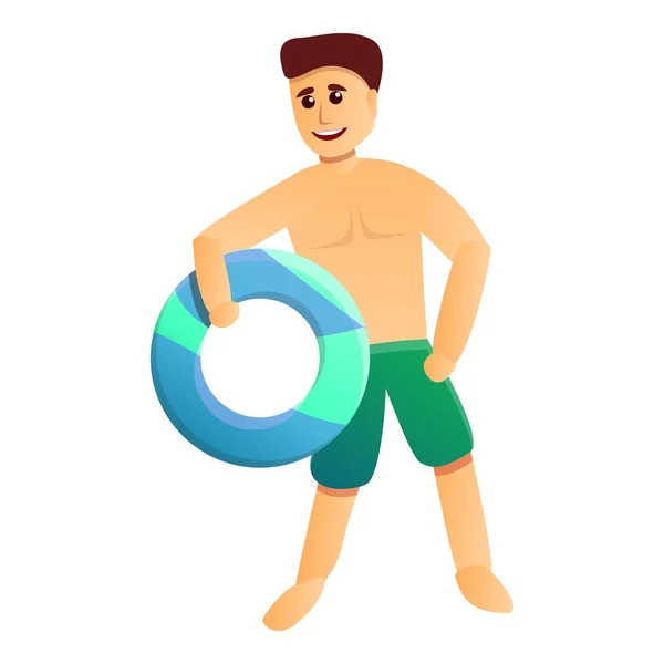 Mann mit buntem Pool-Ring-Symbol, Cartoon-Stil — Stockvektor