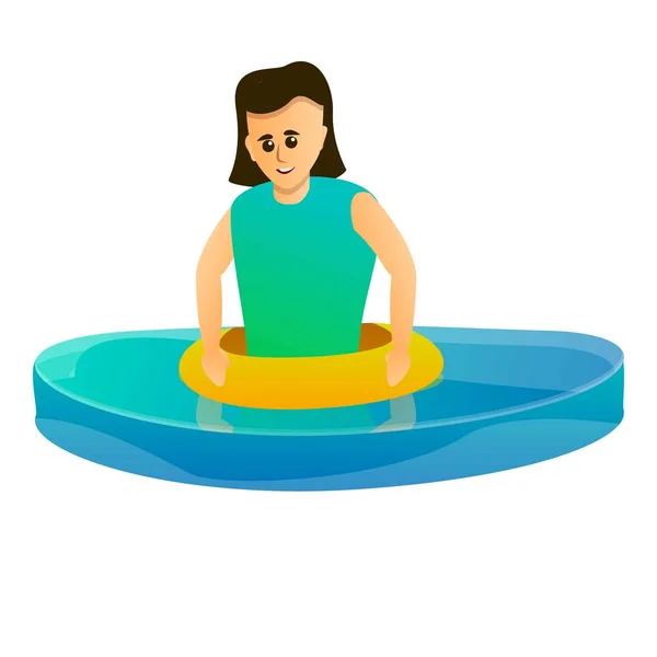 Ragazza in aquapark icona della piscina, stile cartone animato — Vettoriale Stock