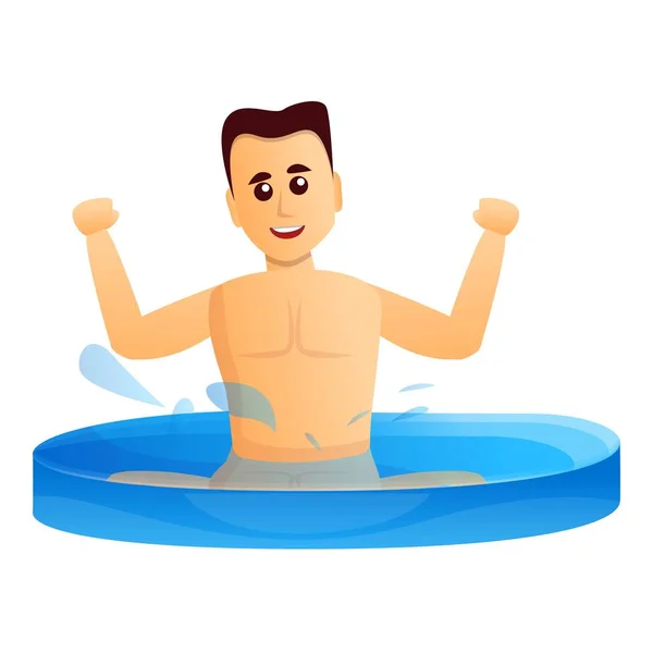 Człowiek pływanie w ikona basen dla dzieci, Cartoon styl — Wektor stockowy