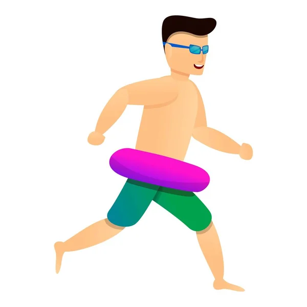 Hombre correr al icono de la piscina, estilo de dibujos animados — Vector de stock