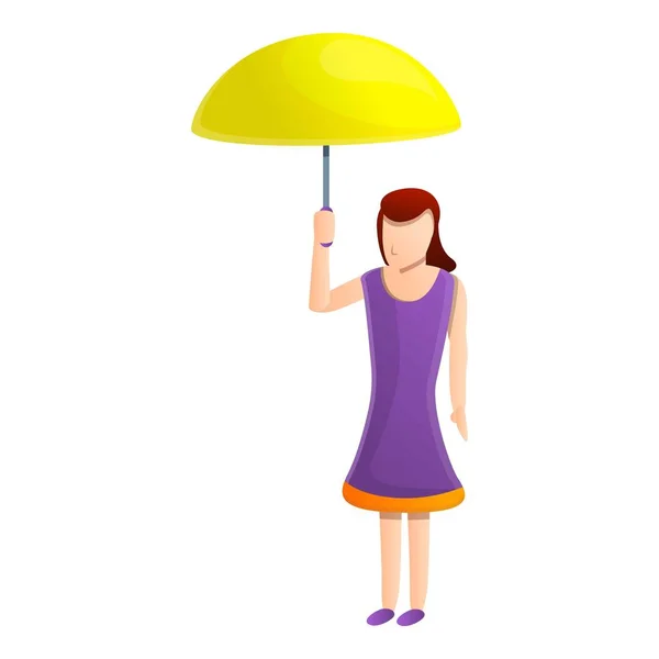 Ung kvinna gul paraply ikon, tecknad stil — Stock vektor
