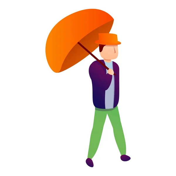 Elegant man orange paraply ikon, tecknad stil — Stock vektor