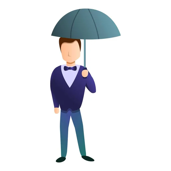 Bow man med paraply ikon, tecknad stil — Stock vektor