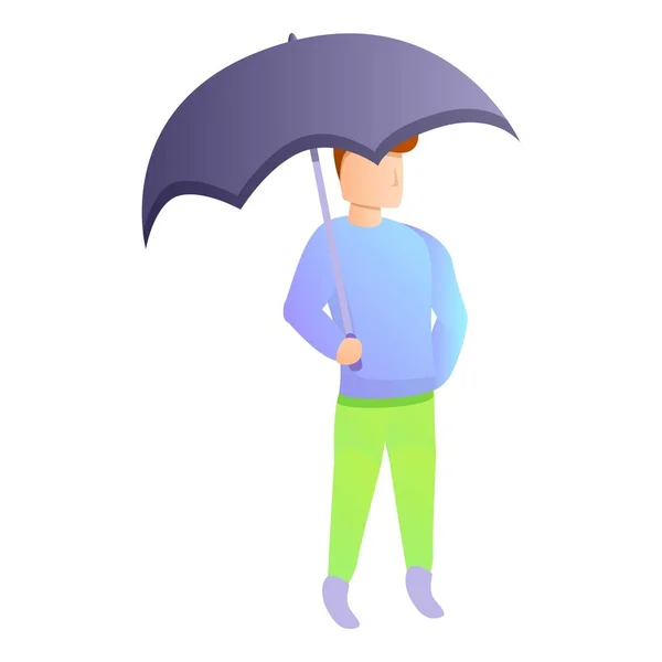Sad man med paraply ikon, tecknad stil — Stock vektor