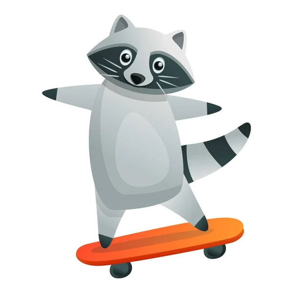 Ikona deskorolki Ride Raccoon, styl kreskówki — Wektor stockowy