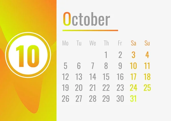 Calendário de outubro 2020 banner conceito, estilo cartoon — Vetor de Stock