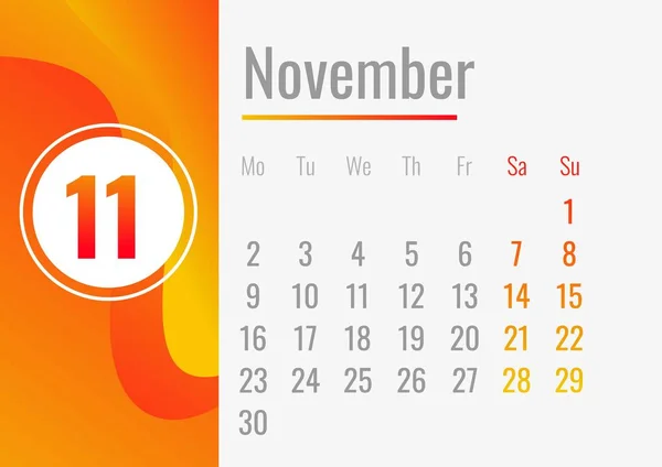 Calendário de novembro 2020 banner conceito, estilo cartoon — Vetor de Stock