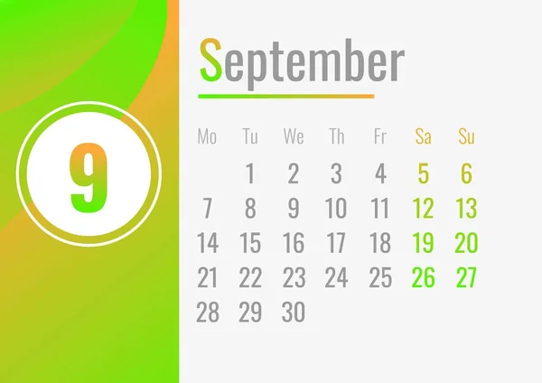 Setembro mês calendário 2020 conceito banner, estilo dos desenhos animados — Vetor de Stock