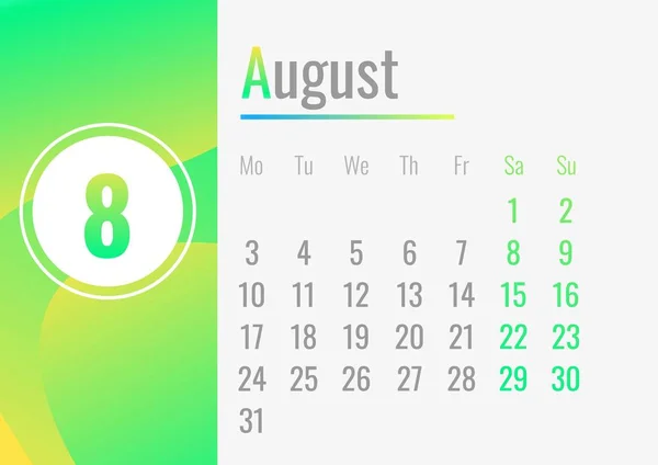 Calendario mese di agosto 2020 concept banner, stile cartone animato — Vettoriale Stock