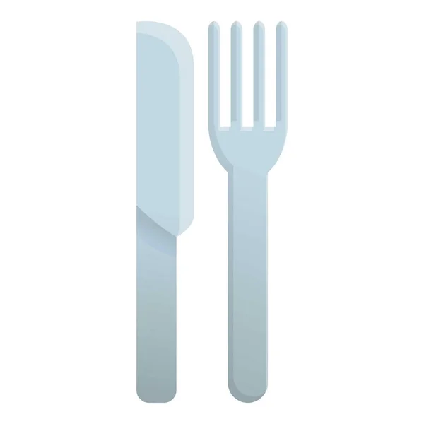 Cuchillo plástico tenedor icono, estilo de dibujos animados — Archivo Imágenes Vectoriales