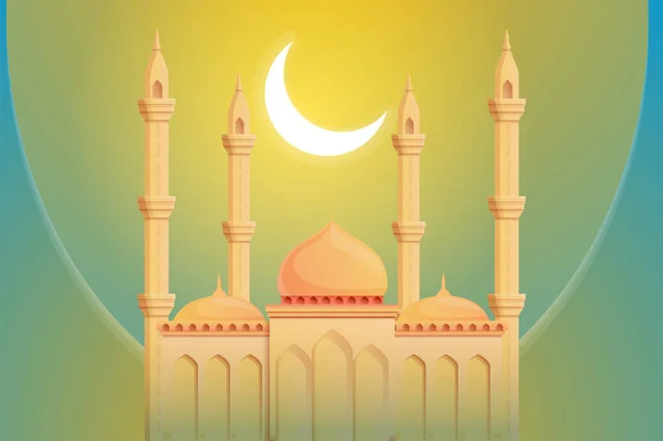 Luna concepto mezquita fondo, estilo de dibujos animados — Vector de stock